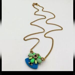 J.CREW GOLD TONE GREEN,BLUE RESIN CUT CRYSTAL 30" NECKLACE NWOT (BAG)